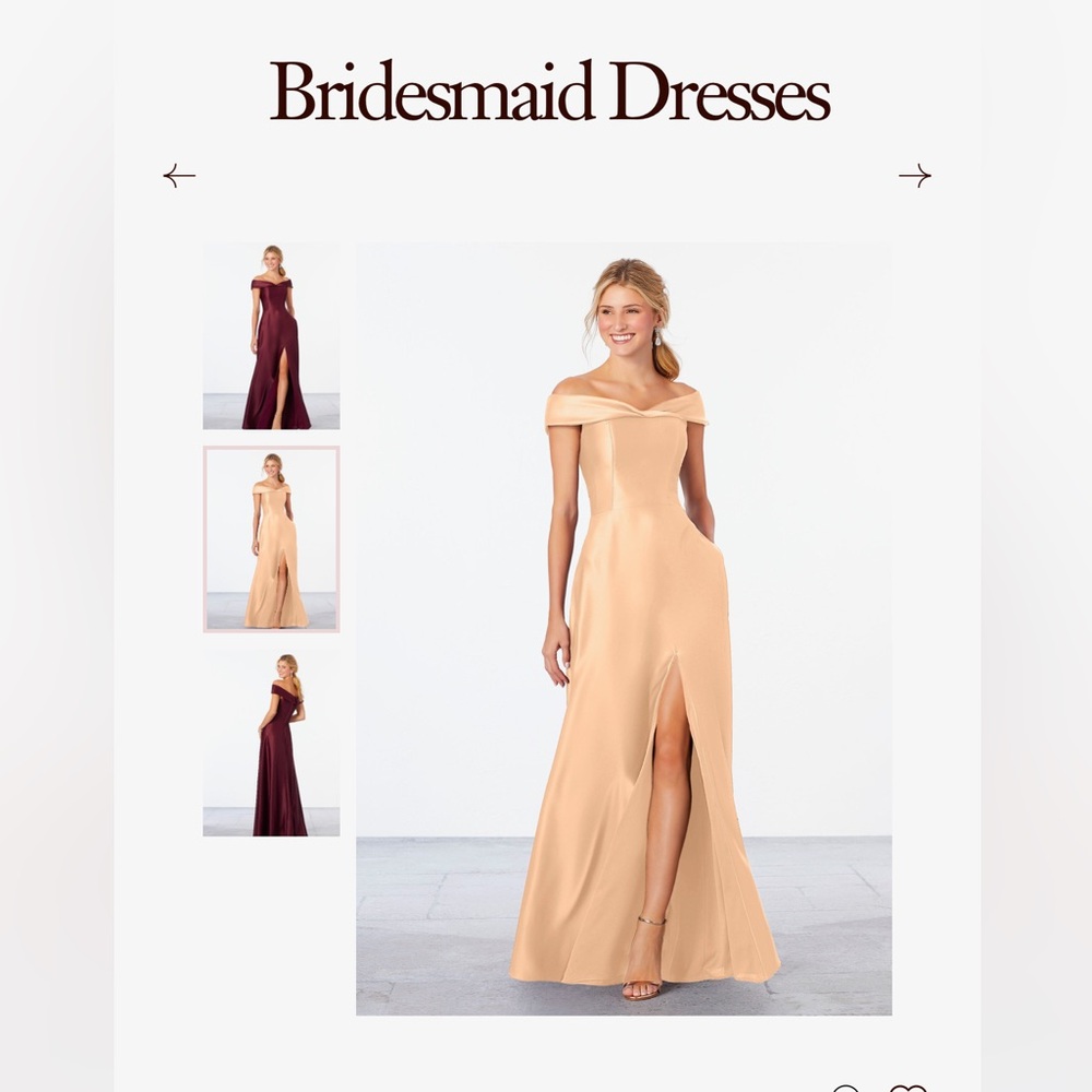 Morrilee Champagne Off-Shoulder Slit Gown with pockets